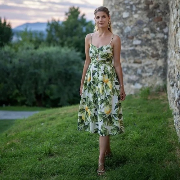 SOLD! H&M Linen-blend Lemon-print Midi Dress - Picture 2 of 16